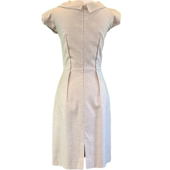 Antonio Melani Puffy Cap Sleeve Pleated Accent Round Neck Tan Woven Dress Size 2 - Picture 3 of 6